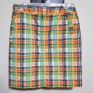 Liz Claiborne Skirt Plaid 6 Cotton Colorful Above Knee Sporty Pencil